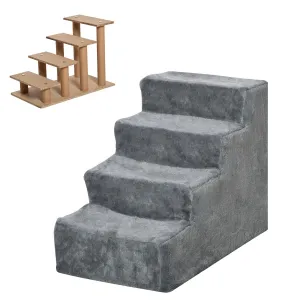 PawHut Schůdky pro psy s plyšovým potahem, čtyřstupňové, šedé