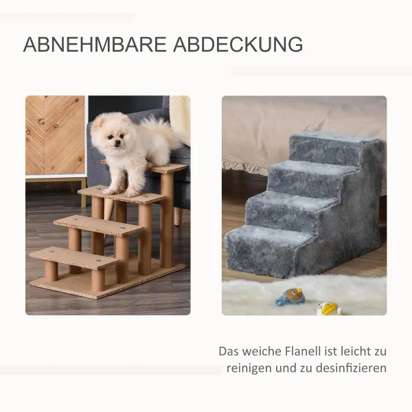 PawHut Schůdky pro psy s plyšovým potahem, čtyřstupňové, šedé