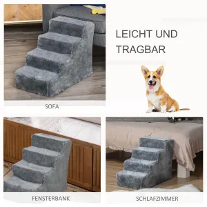 PawHut Schůdky pro psy s plyšovým potahem, čtyřstupňové, šedé