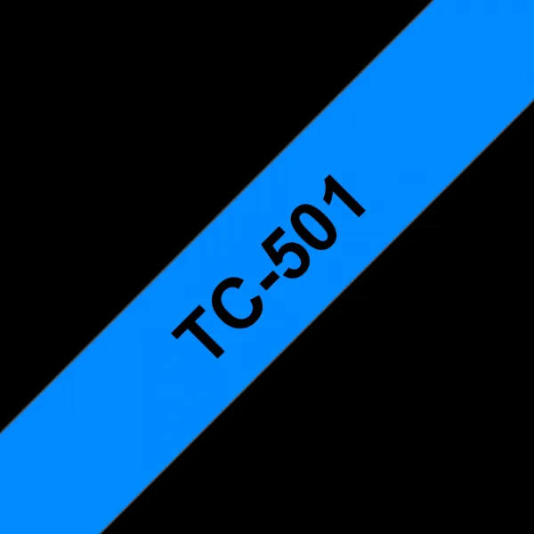 Brother TC-501, 12mm x 7,7m, čierna tlač / modrý podklad, laminovaná, originálna páska