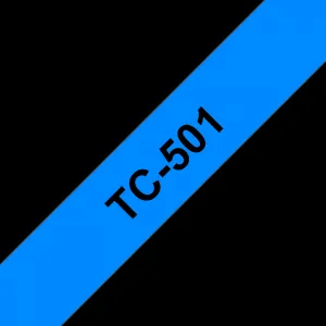 Brother TC-501, 12mm x 7,7m, čierna tlač / modrý podklad, laminovaná, originálna páska