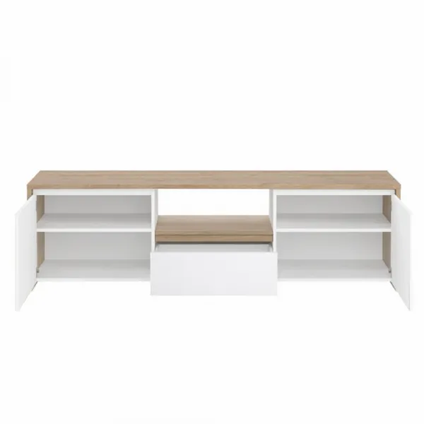 TV stolík, dub hickory/biela extra vysoký lesk, NEXT 50315