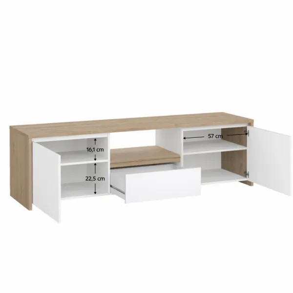 TV stolík, dub hickory/biela extra vysoký lesk, NEXT 50315