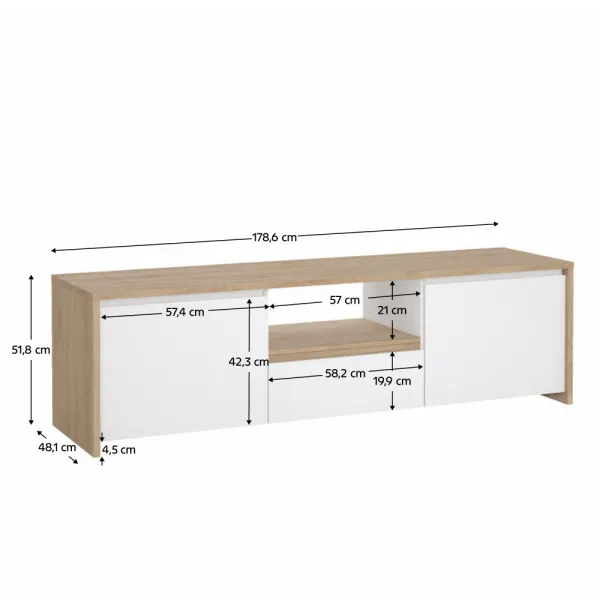 TV stolík, dub hickory/biela extra vysoký lesk, NEXT 50315