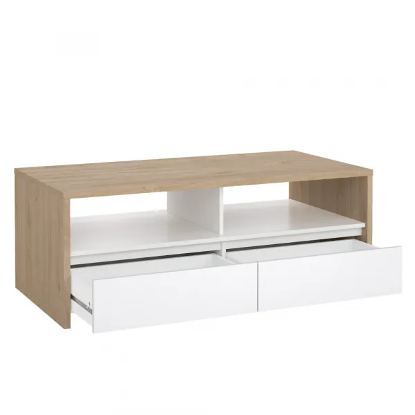 Konferenčný stolík, dub hickory/biela extra vysoký lesk, NEXT 50319