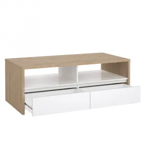 Konferenčný stolík, dub hickory/biela extra vysoký lesk, NEXT 50319