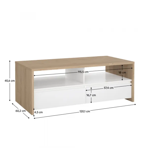Konferenčný stolík, dub hickory/biela extra vysoký lesk, NEXT 50319