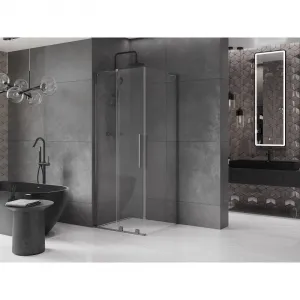 MEXEN/S - Velar L sprchovací kút, posuvné dvere 110 x 110, transparent, grafit kartáčovaná 871-110-110-03-66