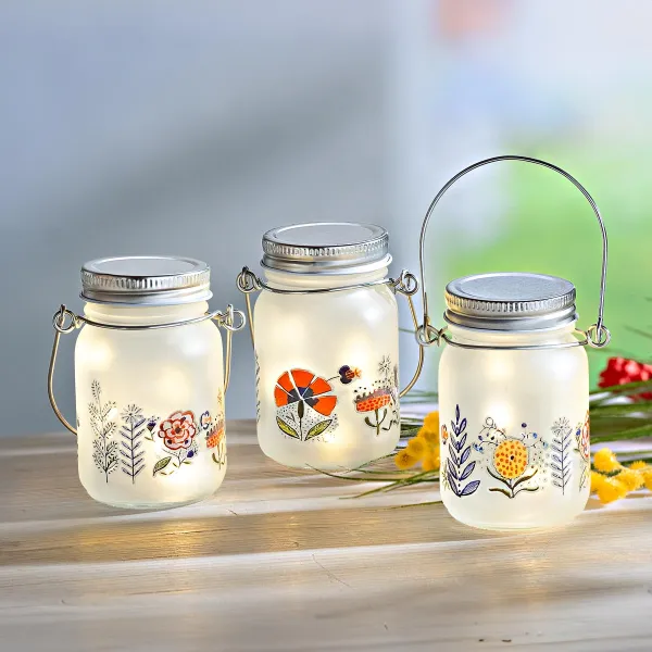 Weltbild LED Skleněné lucerny Luční květy, sada 3 ks