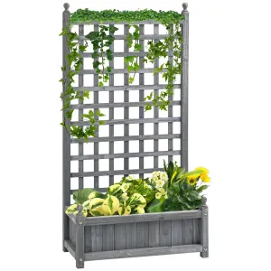 Outsunny Dřevěný truhlík s popínací mřížkou, 120 cm, šedý