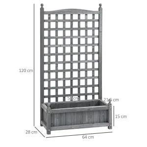 Outsunny Dřevěný truhlík s popínací mřížkou, 120 cm, šedý