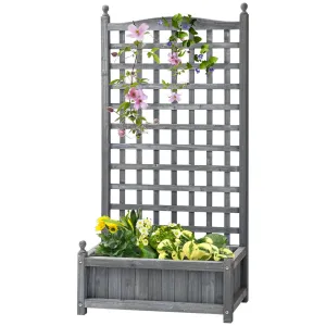 Outsunny Dřevěný truhlík s popínací mřížkou, 120 cm, šedý