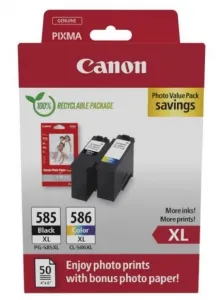 Canon PG-585XL/CL-586XL 6204C005 čierna/farebná (black/color) sada originálne cartridge + fotopapier GP-501