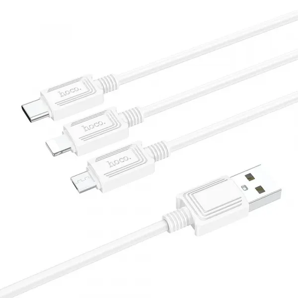 Hoco kábel 3v1 USB - Lightning / Micro USB / USB-C, 1 m, biely