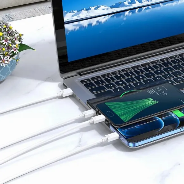 Hoco kábel 3v1 USB - Lightning / Micro USB / USB-C, 1 m, biely