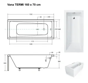 BESCO - Obdĺžniková vaňa TERME - Rozmer vane - 160 × 70 cm OLVTER16 + OLVPINOZ