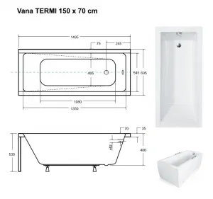 BESCO - Obdĺžniková vaňa TERME - Rozmer vane - 150 × 70 cm OLVTER15 + OLVPINOZ