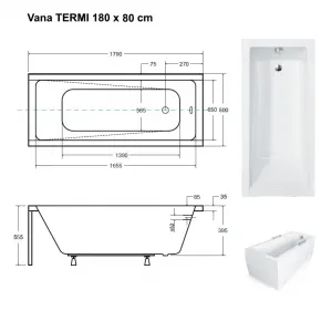 BESCO - Obdĺžniková vaňa TERMI - Nožičky k vani - Bez nožičiek, Rozmer vane - 180 × 80 cm OLVTER18