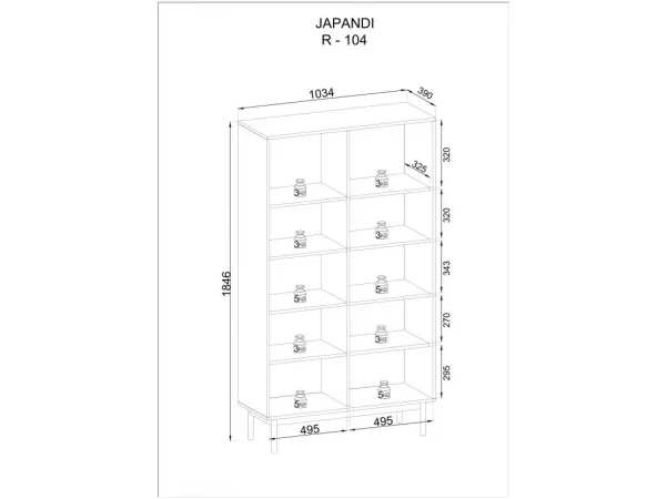 Piaski Knižnica Japandi 104 cm kašmír