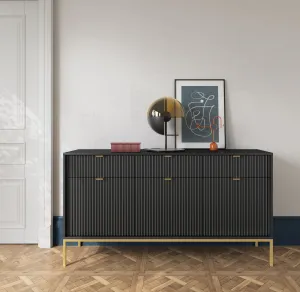 Piaski Komoda Nova 154 cm čierna/zlatá