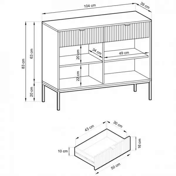 Piaski Komoda Nova 104 cm so zásuvkami sivá/čierna