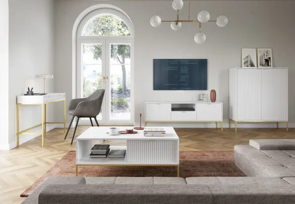 Piaski Komoda Nova 104 cm biela/zlatá