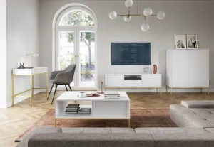 Piaski Komoda Nova 104 cm biela/zlatá