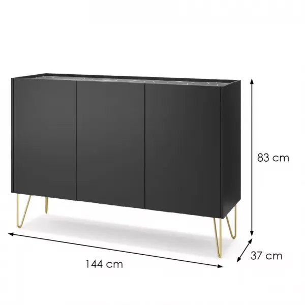 Piaski Komoda Harmony Va 144 cm čierna/čierny mramor