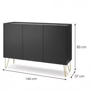 Piaski Komoda Harmony Va 144 cm čierna/čierny mramor