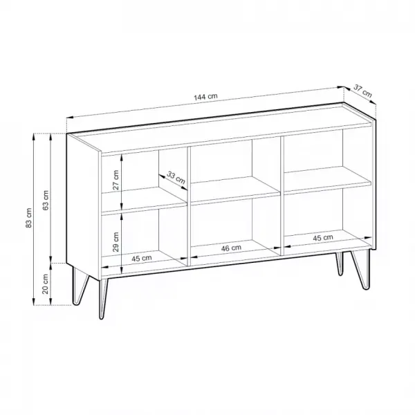 Piaski Komoda Harmony Va 144 cm čierna/čierny mramor