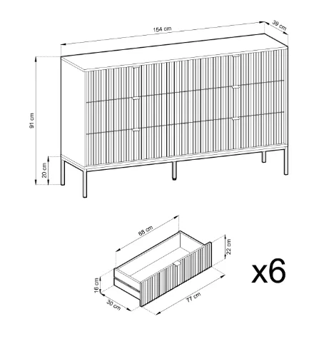 Piaski Komoda Nova 154 cm so zásuvkami sivá/čierna