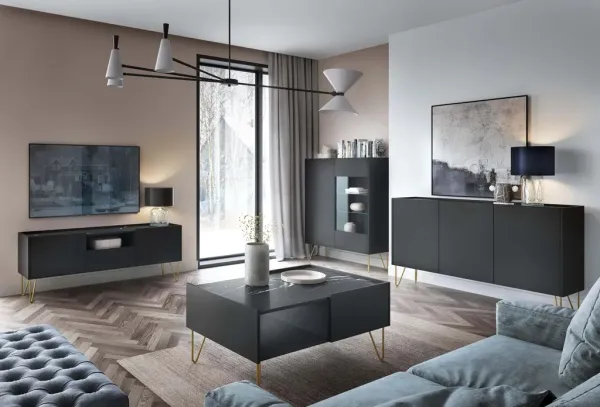 Piaski Komoda Harmony Va 144 cm čierna/čierny mramor