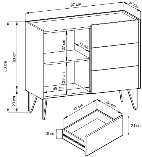 Piaski Komoda Harmony Va KSZ 97 cm čierna/čierny mramor