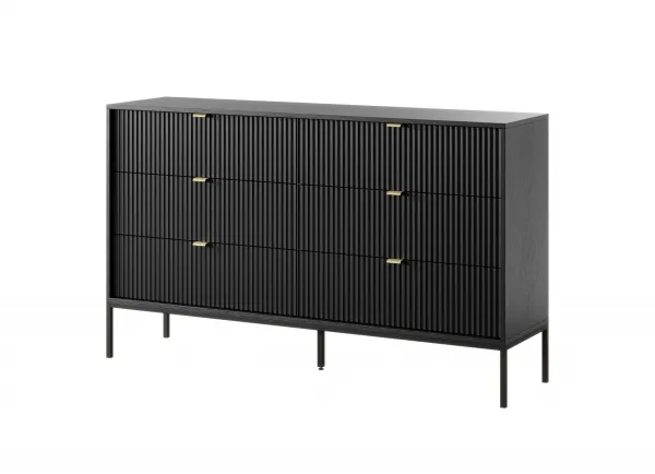 Piaski Komoda Nova 154 cm so zásuvkami čierna/čierny rám