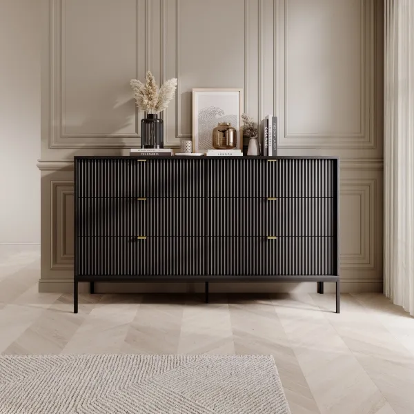 Piaski Komoda Nova 154 cm so zásuvkami čierna/čierny rám