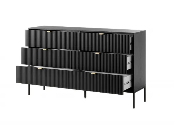 Piaski Komoda Nova 154 cm so zásuvkami čierna/čierny rám