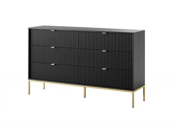 Piaski Komoda Nova 154 cm so zásuvkami čierna/zlatá