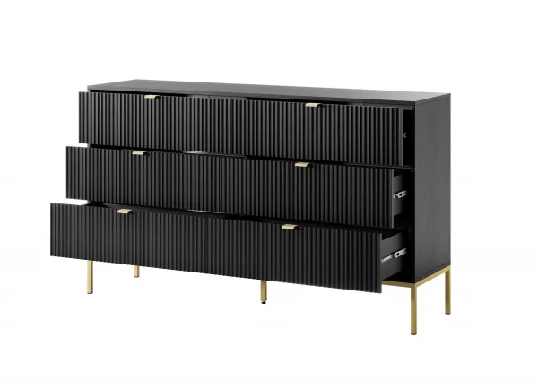 Piaski Komoda Nova 154 cm so zásuvkami čierna/zlatá