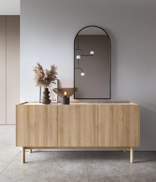 Piaski Komoda Boho La 144x68 cm dub riviéra/biely mramor