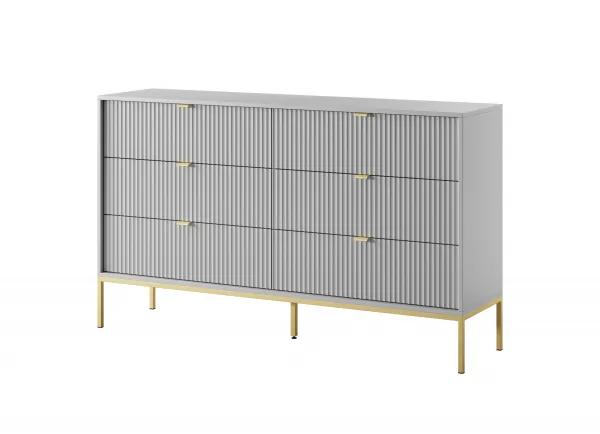 Piaski Komoda Nova 154 cm so zásuvkami sivá/zlatá