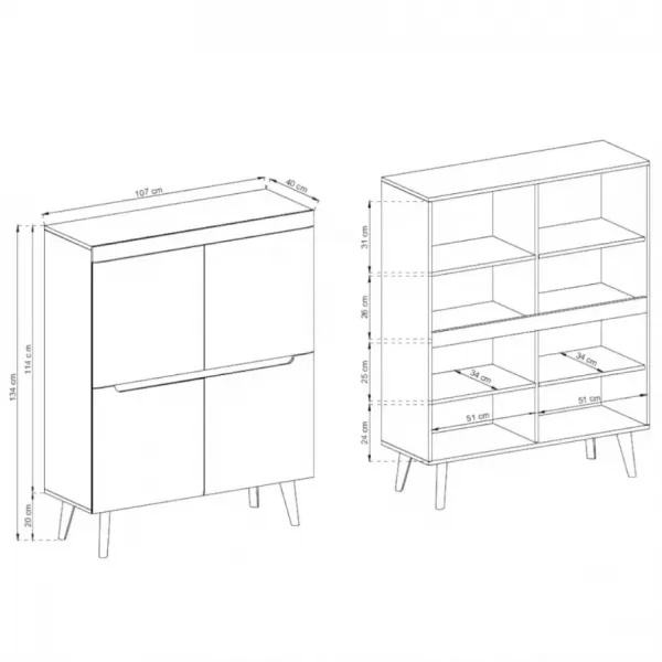 Piaski Komoda Nordi 107 cm biela/dub Riviéra