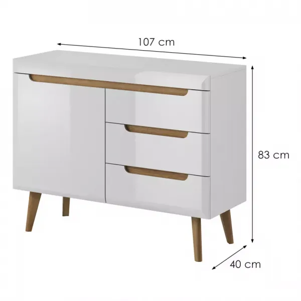 Piaski Komoda Nordi 107 cm so zásuvkami biela/dub Riviéra
