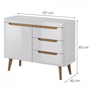 Piaski Komoda Nordi 107 cm so zásuvkami biela/dub Riviéra