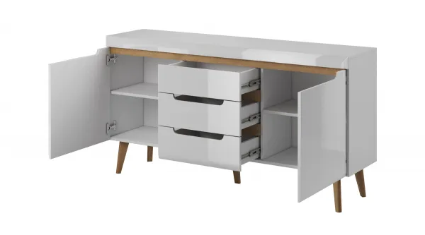 Piaski Komoda Nordi 160 cm so zásuvkami biela/dub Riviéra