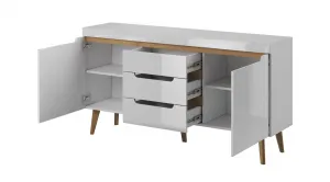 Piaski Komoda Nordi 160 cm so zásuvkami biela/dub Riviéra