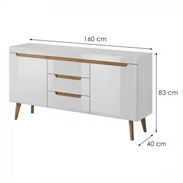 Piaski Komoda Nordi 160 cm so zásuvkami biela/dub Riviéra