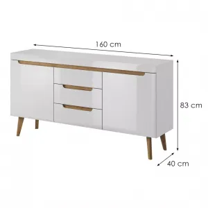 Piaski Komoda Nordi 160 cm so zásuvkami biela/dub Riviéra