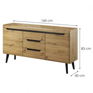 Piaski Komoda Nordi 160 cm so zásuvkami čierna/dub artisan