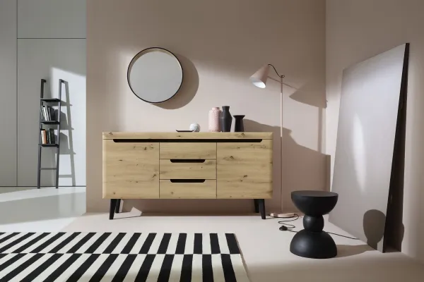 Piaski Komoda Nordi 160 cm so zásuvkami čierna/dub artisan