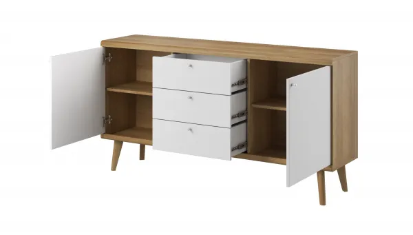 Piaski Komoda Primo 160 cm so zásuvkami dub Riviéra/biela